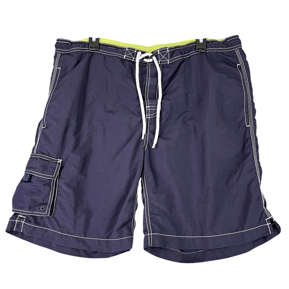 Lands End Swim Trunks Mens L Board Shorts Cargo Pocket Contrast Stitch Beachwear